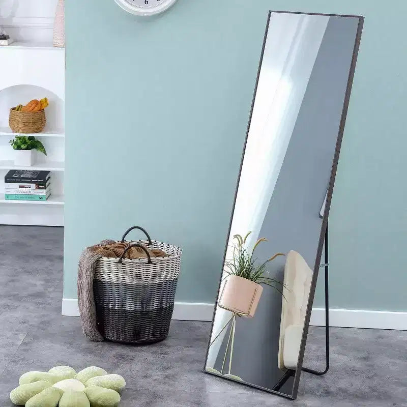 TUYOHW 58x15 Rectangle Full Length Mirror,Solid Wood Frame Leaning Floor Full Body Mirror for Bedroom or Cloakroom,Gray