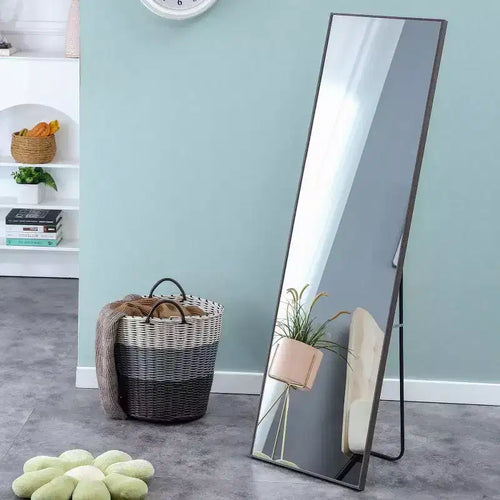 TUYOHW 58x15 Rectangle Full Length Mirror,Solid Wood Frame Leaning Floor Full Body Mirror for Bedroom or Cloakroom,Gray