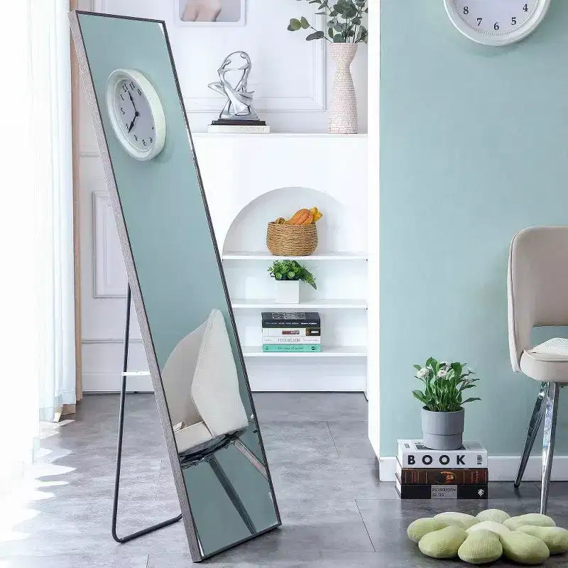 TUYOHW 58x15 Rectangle Full Length Mirror,Solid Wood Frame Leaning Floor Full Body Mirror for Bedroom or Cloakroom,Gray