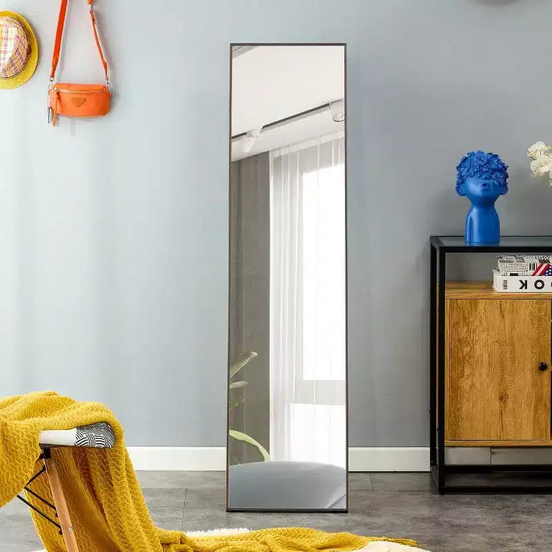 TUYOHW 58x15 Rectangle Full Length Mirror,Solid Wood Frame Leaning Floor Full Body Mirror for Bedroom or Cloakroom,Gray