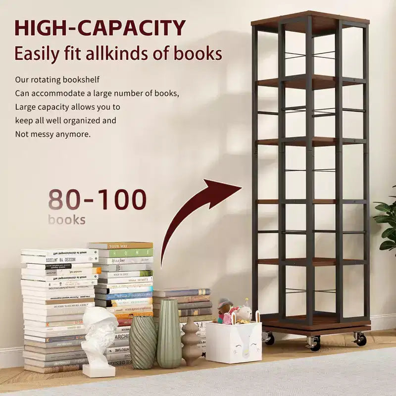 GDFStudio Jelor 66.14H Modern 5-Tier 360 Rotating Narrow Bookshelf