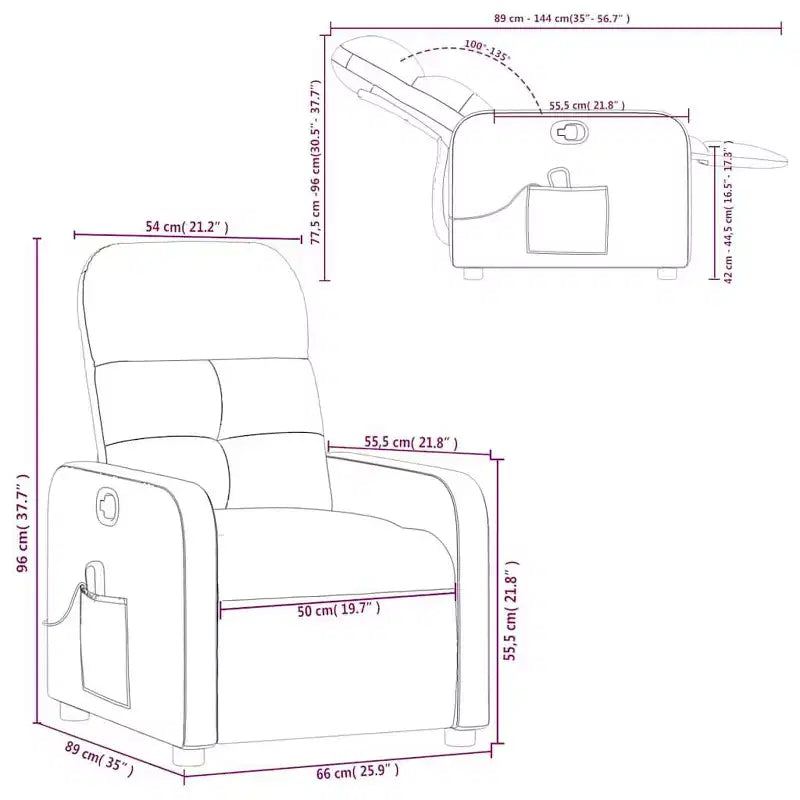 vidaXL Massage Recliner Chair Black Fabric