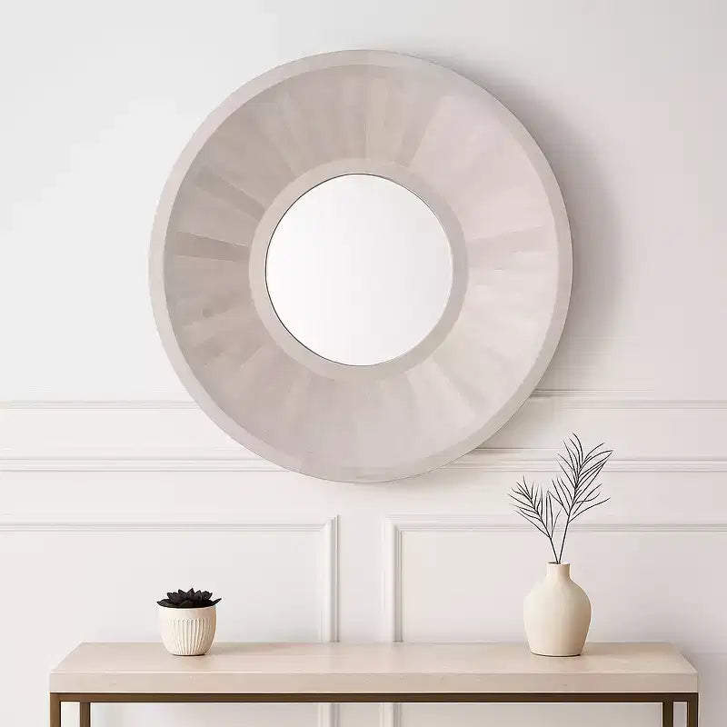Modern Wood Wall Mirror for Bedroom Decor - Decorative Wall Mirror for Hallway, Entryway, Room, Bathroom, and Dorm Decor - 36, Ivory