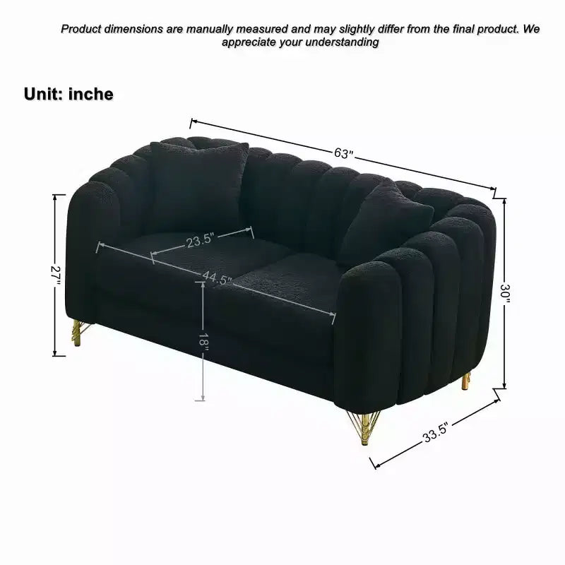 Modern Tufted Loveseat Sofa with Wood Frame and Gold Metal Legs, Chenille DeepSeat Couch for Living Room, Small Space or Apartment - Panipeachy