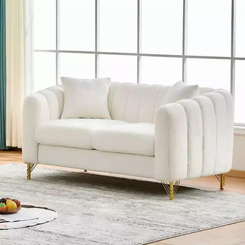 Modern Tufted Loveseat Sofa with Wood Frame and Gold Metal Legs, Chenille DeepSeat Couch for Living Room, Small Space or Apartment - Panipeachy