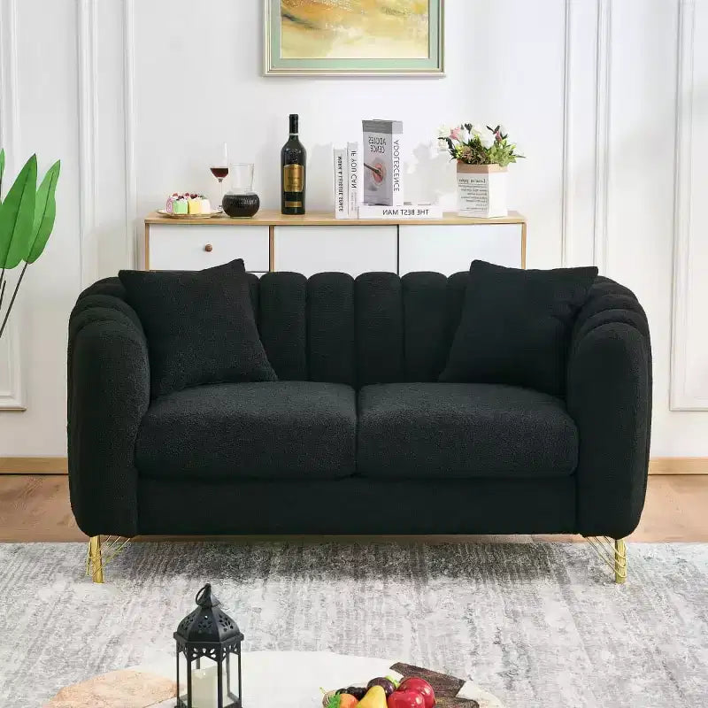 Modern Tufted Loveseat Sofa with Wood Frame and Gold Metal Legs, Chenille DeepSeat Couch for Living Room, Small Space or Apartment - Panipeachy