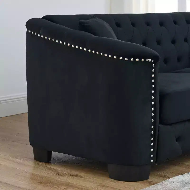Modern Tufted Loveseat Sofa with Nailhead Trim and Wood Frame, Velvet Chesterfield Sofa for Living Room, Lounge or Apartment - Panipeachy