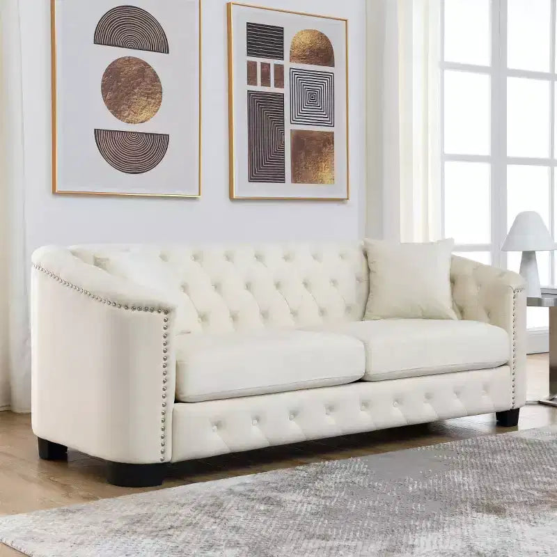 Modern Tufted Loveseat Sofa with Nailhead Trim and Wood Frame, Velvet Chesterfield Sofa for Living Room, Lounge or Apartment - Panipeachy
