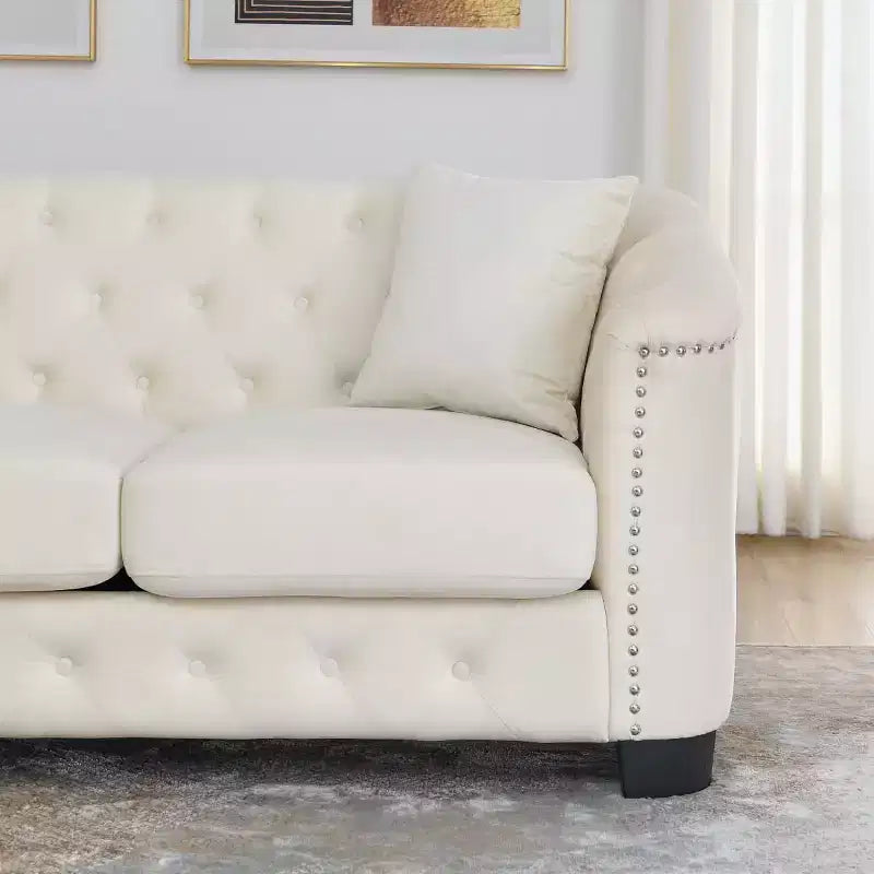 Modern Tufted Loveseat Sofa with Nailhead Trim and Wood Frame, Velvet Chesterfield Sofa for Living Room, Lounge or Apartment - Panipeachy