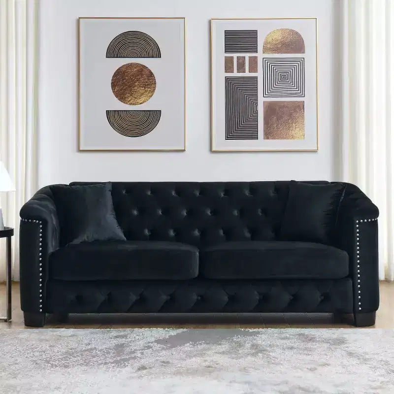 Modern Tufted Loveseat Sofa with Nailhead Trim and Wood Frame, Velvet Chesterfield Sofa for Living Room, Lounge or Apartment - Panipeachy