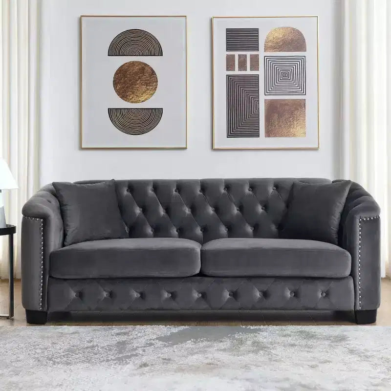 Modern Tufted Loveseat Sofa with Nailhead Trim and Wood Frame, Velvet Chesterfield Sofa for Living Room, Lounge or Apartment - Panipeachy