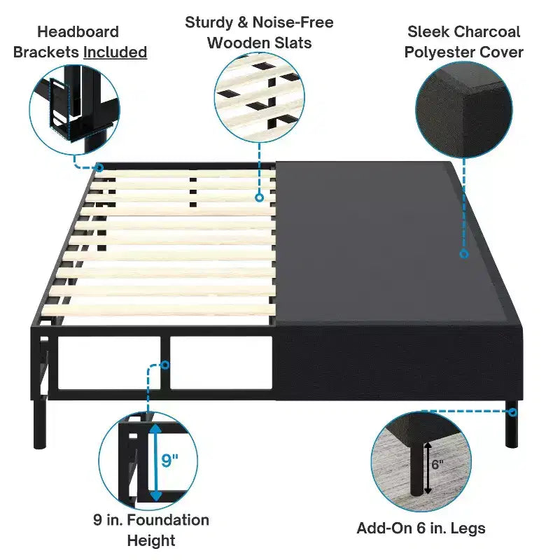 Boyd Sleep Omni 2-in-1 Metal Mattress Foundation & Bed Frame, Roll-Out Slats, Easy Assembly