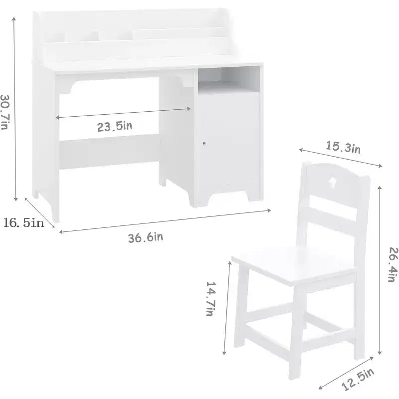 Kids Study Desk & Chair Set for Ages 3-12. Wooden Desk with Hutch & Storage A Growing Learning Center for Bedroom or Playroom.