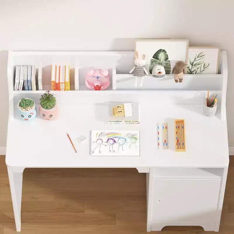Kids Study Desk & Chair Set for Ages 3-12. Wooden Desk with Hutch & Storage A Growing Learning Center for Bedroom or Playroom.