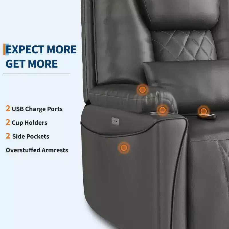 Electric Power Lift Recliner Chair Sofa with Remote, 3-Position Reclining, Side Pockets, USB Ports for Living Room, Faux Leather