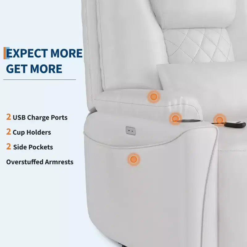 Electric Power Lift Recliner Chair Sofa with Remote, 3-Position Reclining, Side Pockets, USB Ports for Living Room, Faux Leather
