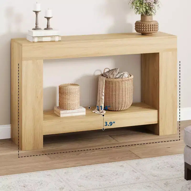 Acekool Farmhouse Console Table for Entryway, 2-Tier Sofa Table with Storage Shelf, Long Rustic Hallway Console Table for Living Room