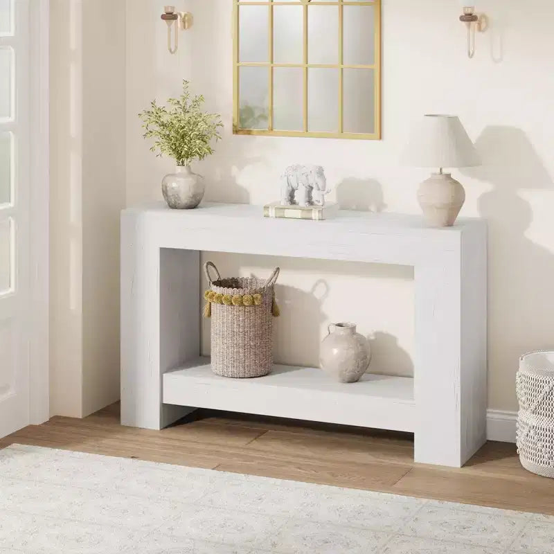 Acekool Farmhouse Console Table for Entryway, 2-Tier Sofa Table with Storage Shelf, Long Rustic Hallway Console Table for Living Room