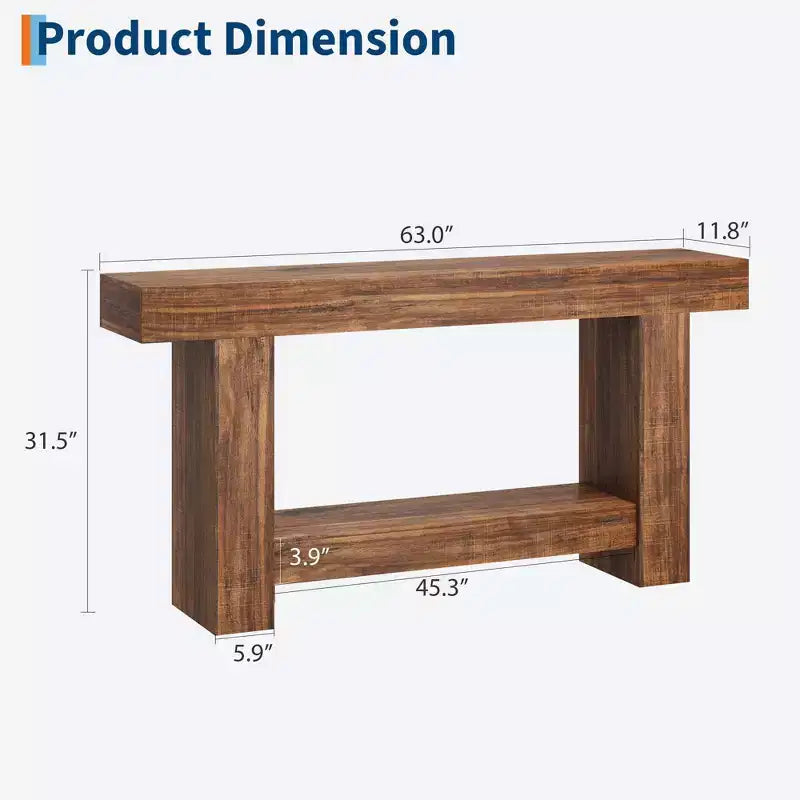 Acekool Farmhouse Console Table for Entryway, 2-Tier Sofa Table with Storage Shelf, Long Rustic Hallway Console Table for Living Room