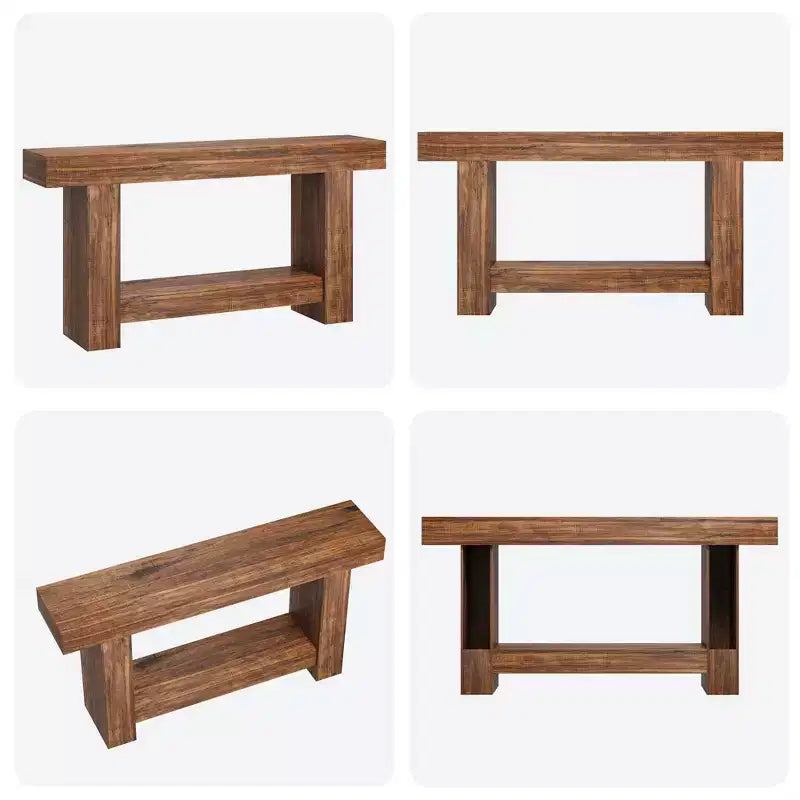 Acekool Farmhouse Console Table for Entryway, 2-Tier Sofa Table with Storage Shelf, Long Rustic Hallway Console Table for Living Room