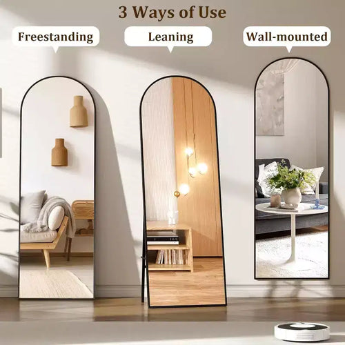 COZONY 65x22 Arched Full Length Mirror, Wall Mounted/Freestanding Full Body Floor Mirror w/Bracket, Black Frame