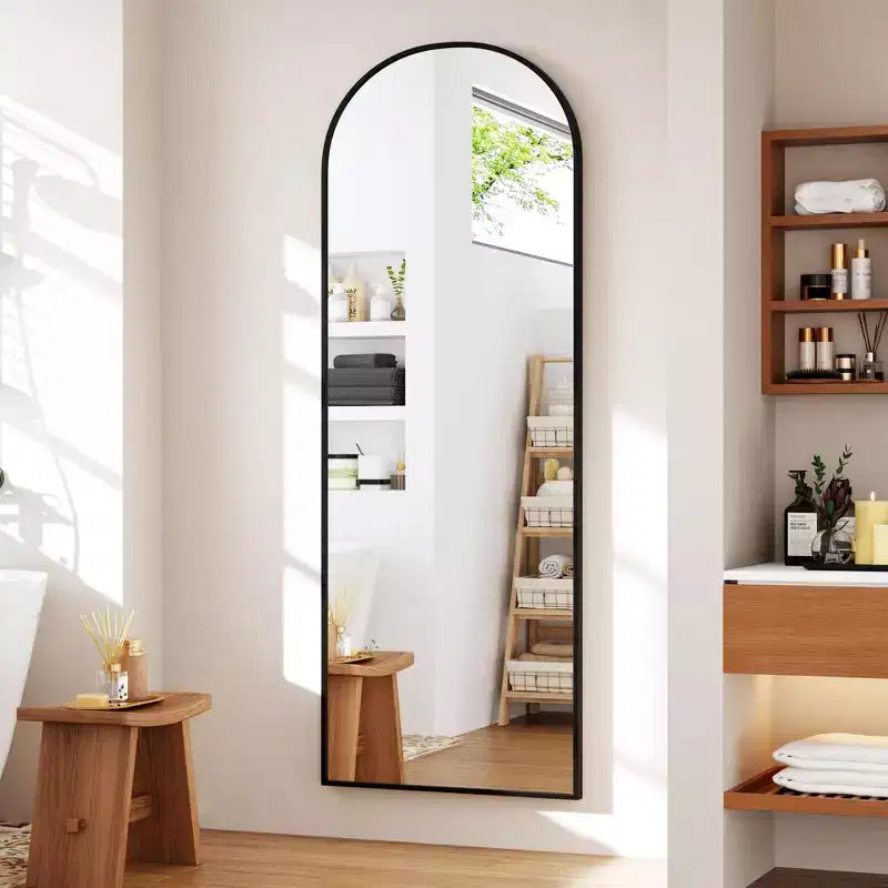 COZONY 65x22 Arched Full Length Mirror, Wall Mounted/Freestanding Full Body Floor Mirror w/Bracket, Black Frame