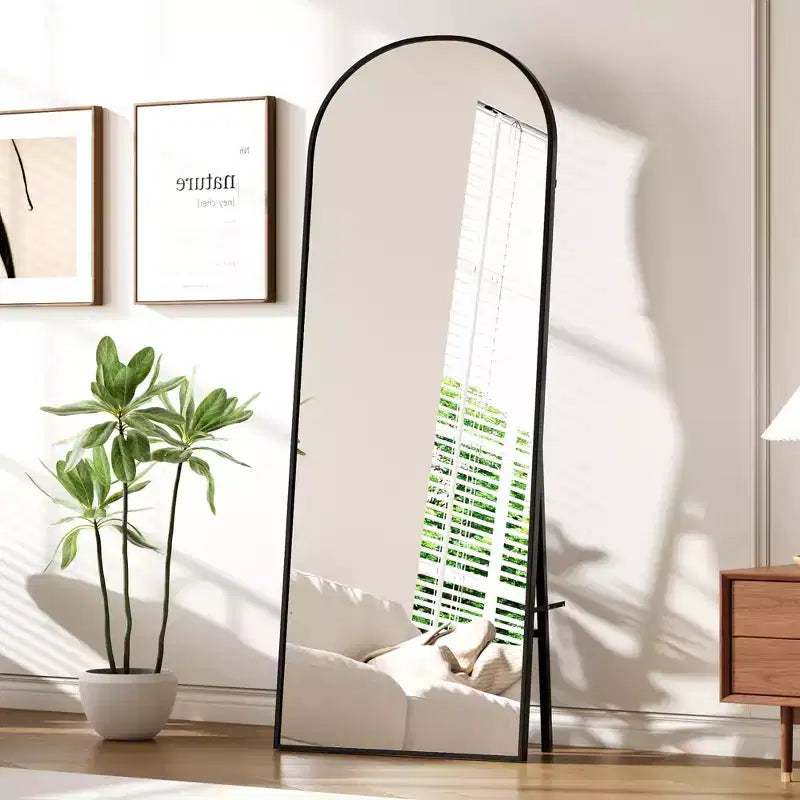 COZONY 65x22 Arched Full Length Mirror, Wall Mounted/Freestanding Full Body Floor Mirror w/Bracket, Black Frame
