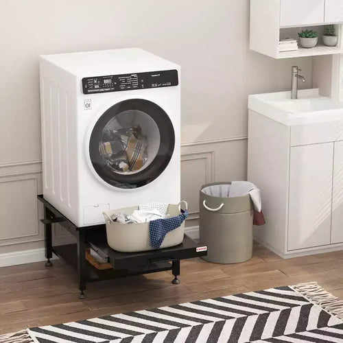 24/27 Wide Washer and Dryer Pedestals with Pullout-Shelf, Pedestal with Adjustable Anti-Vibration Pads, Drain Pan and Hose, 800 - 1000 lbs Capacity