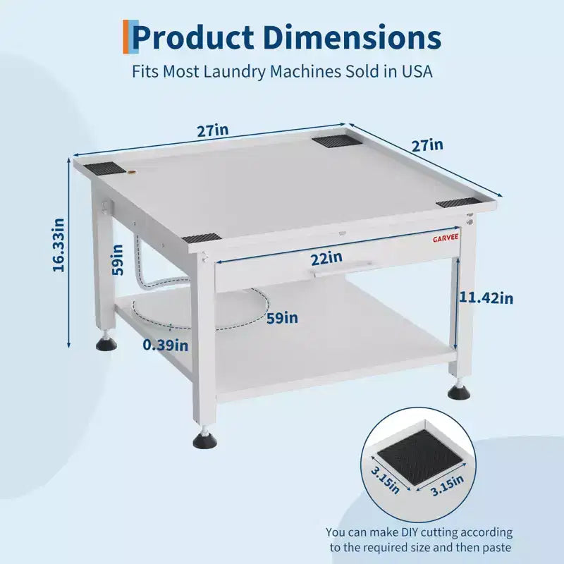 24/27 Wide Washer and Dryer Pedestals with Pullout-Shelf, Pedestal with Adjustable Anti-Vibration Pads, Drain Pan and Hose, 800 - 1000 lbs Capacity