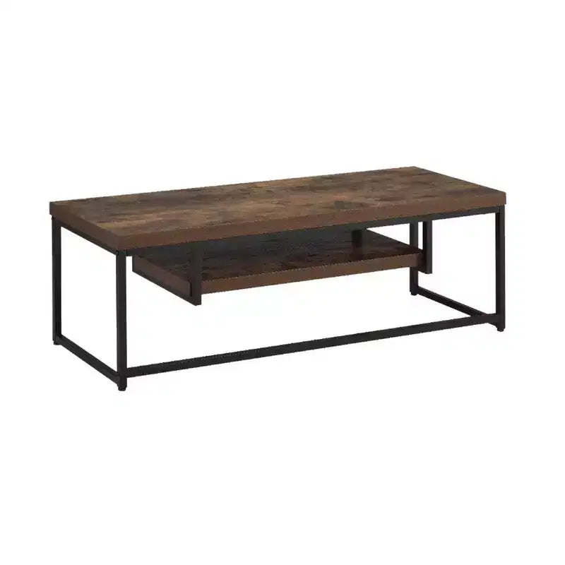 Royal Hamton Wood And Metal TV Stand With One Shelf, Weathered Oak Brown And Black