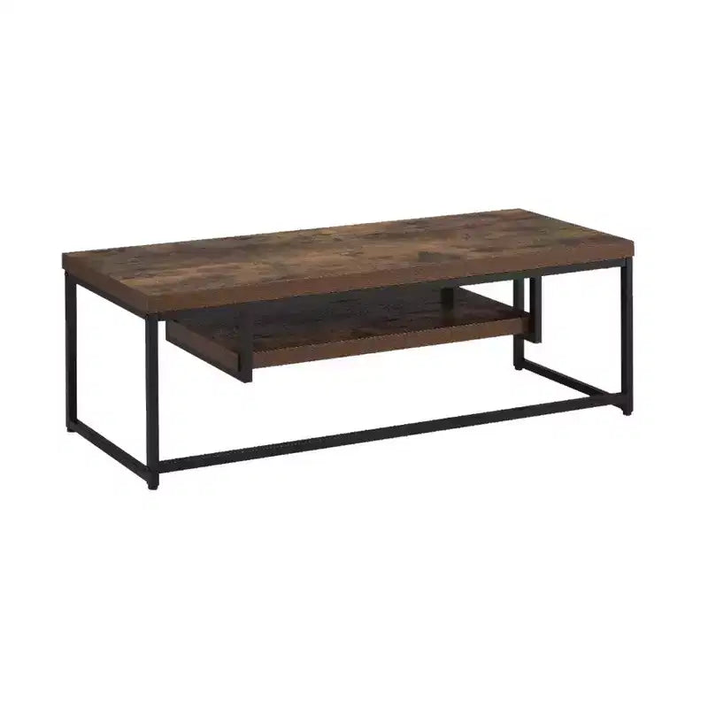 Royal Hamton Wood And Metal TV Stand With One Shelf, Weathered Oak Brown And Black