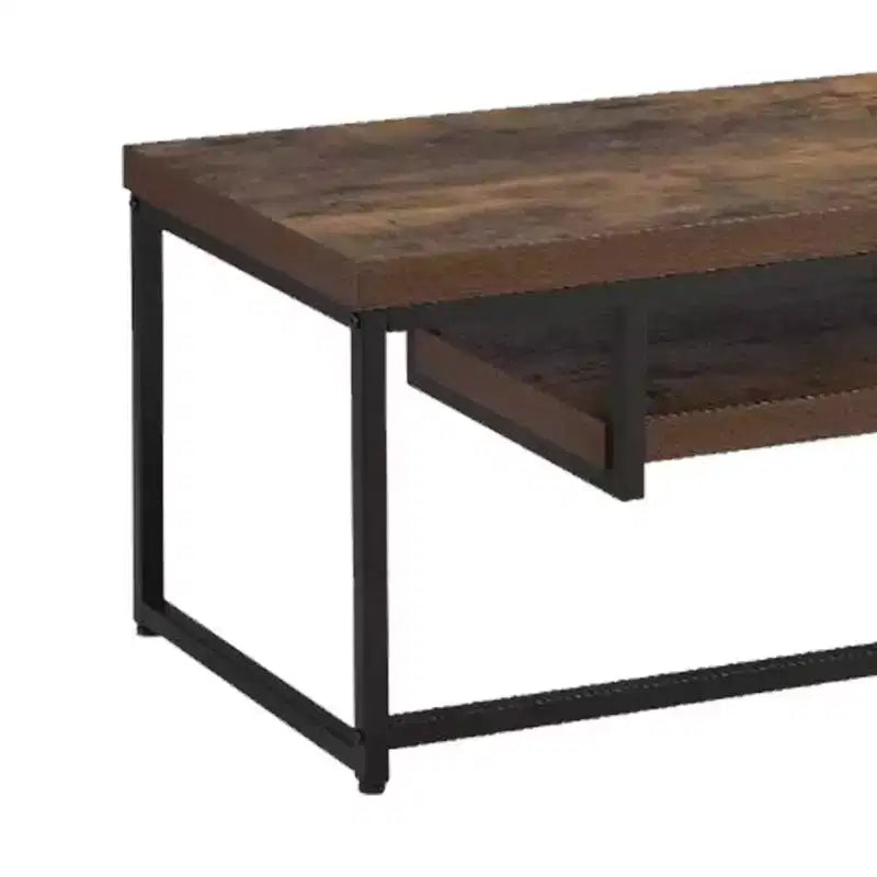 Royal Hamton Wood And Metal TV Stand With One Shelf, Weathered Oak Brown And Black