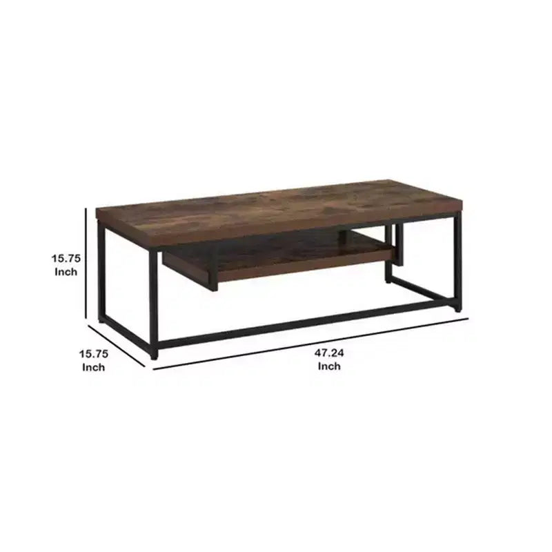 Royal Hamton Wood And Metal TV Stand With One Shelf, Weathered Oak Brown And Black