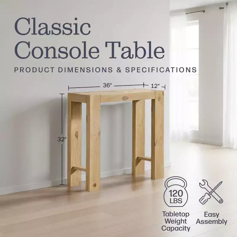 Alaterre Furniture Classic Solid Wood Console Table - 36 Inch Modern Farmhouse Small Entryway Table