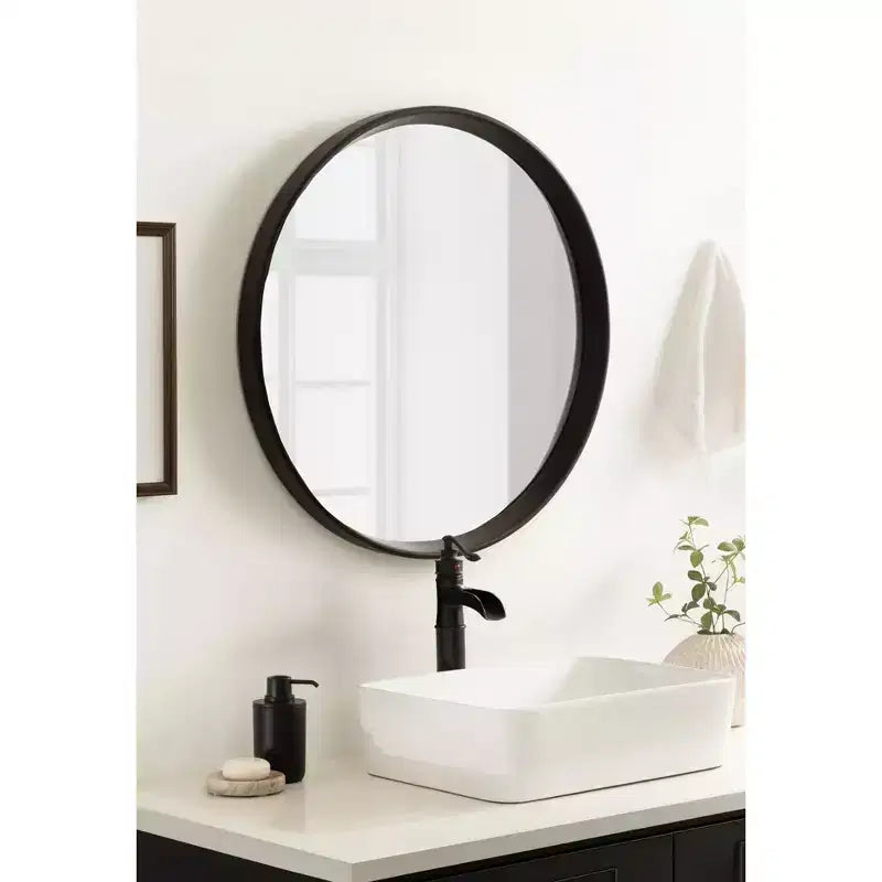 Kate and Laurel Prema Wood Framed Mirror, Black, 28 Diameter