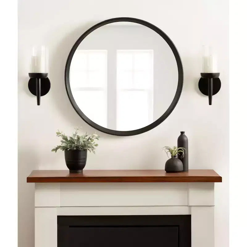 Kate and Laurel Prema Wood Framed Mirror, Black, 28 Diameter