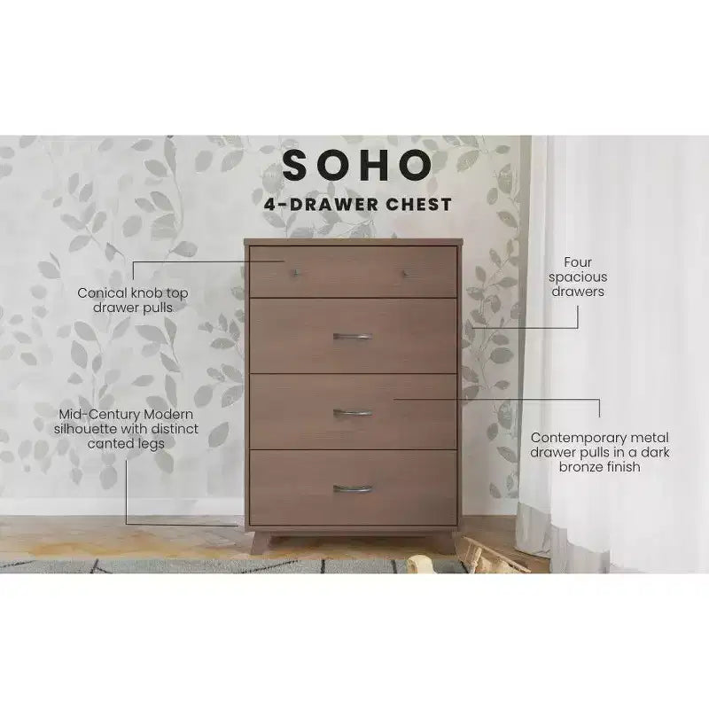 Child Craft SOHO 4 Drawer Chest for Nursery or Bedroom, Plenty of Storage, Anti-Tip Kit Included to Prevent Tipping, Non-Toxic, Baby Safe Finish