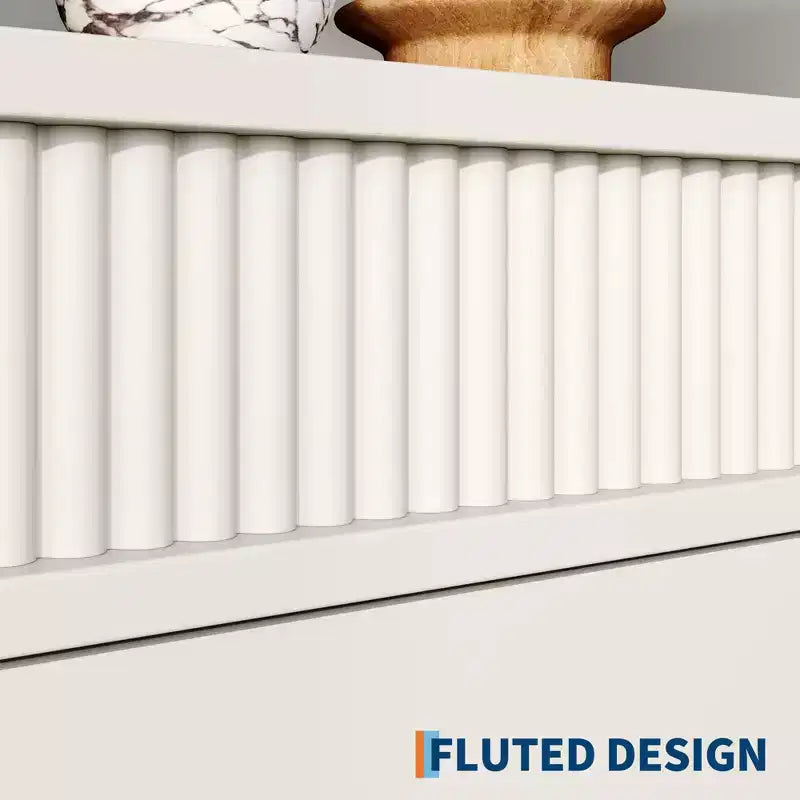 Fluted Bookcase with Drawers, 70.8 6-Tier White Bookshelf, Waved Design Storage Cabinet & Open Shelf for Living Room Office