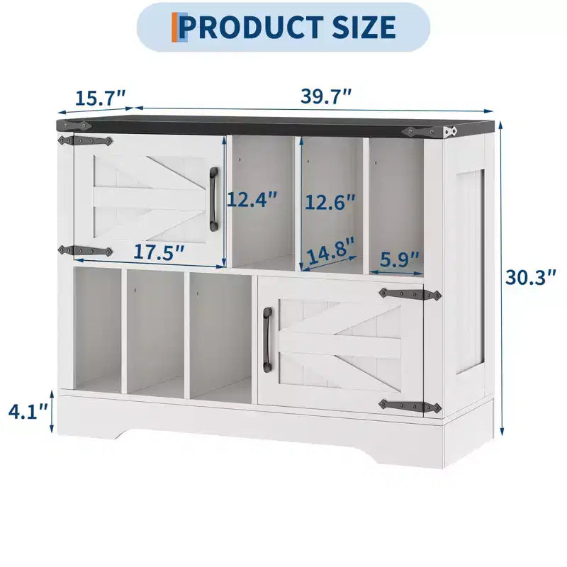 39in Large Vinyl Record Storage, Farmhouse Wood Turntable Record Player Stand with Storage Cabinet and 2 Barn Doors for Living Room Bedroom, White