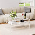 VEVOR Acrylic Coffee Table, 2 Tiers Center Table with Storage Shelf, Modern Rectangle Acrylic Coffee Desk,19.7 x 31.5 x 15 in, Clear