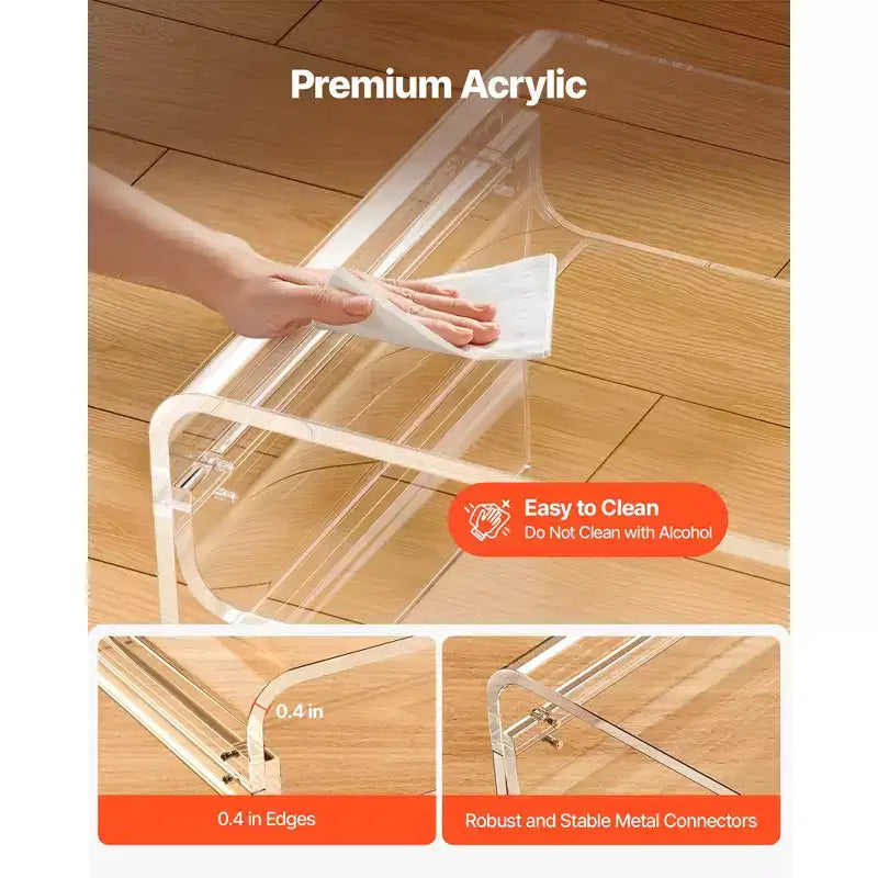 VEVOR Acrylic Coffee Table, 2 Tiers Center Table with Storage Shelf, Modern Rectangle Acrylic Coffee Desk,19.7 x 31.5 x 15 in, Clear