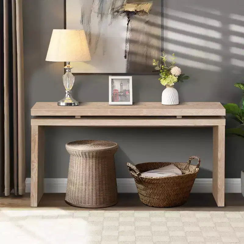 Clihome 60 Farmhouse Console Table - Retro Wooden Entryway Table with Double Board Suspension Design,Sofa Table for Living Room