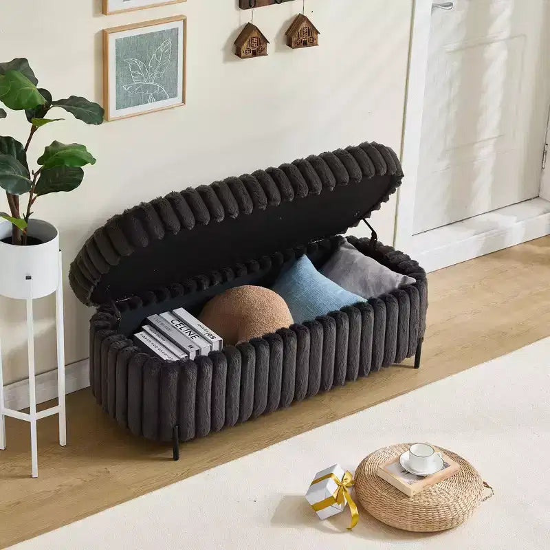TUYOHW 49.2H Fluffy Ottoman Bench with Metal Legs,Faux Fur End-of-Bed Bench for Living Room,Wide Round Entryway Bench,275lbs Capacity