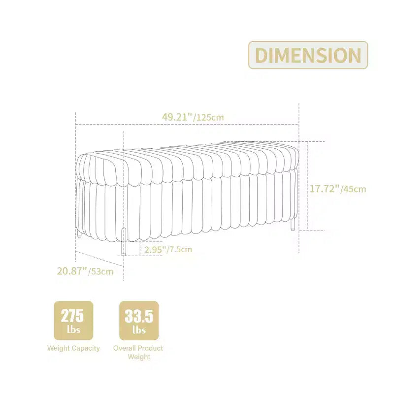 TUYOHW 49.2H Fluffy Ottoman Bench with Metal Legs,Faux Fur End-of-Bed Bench for Living Room,Wide Round Entryway Bench,275lbs Capacity