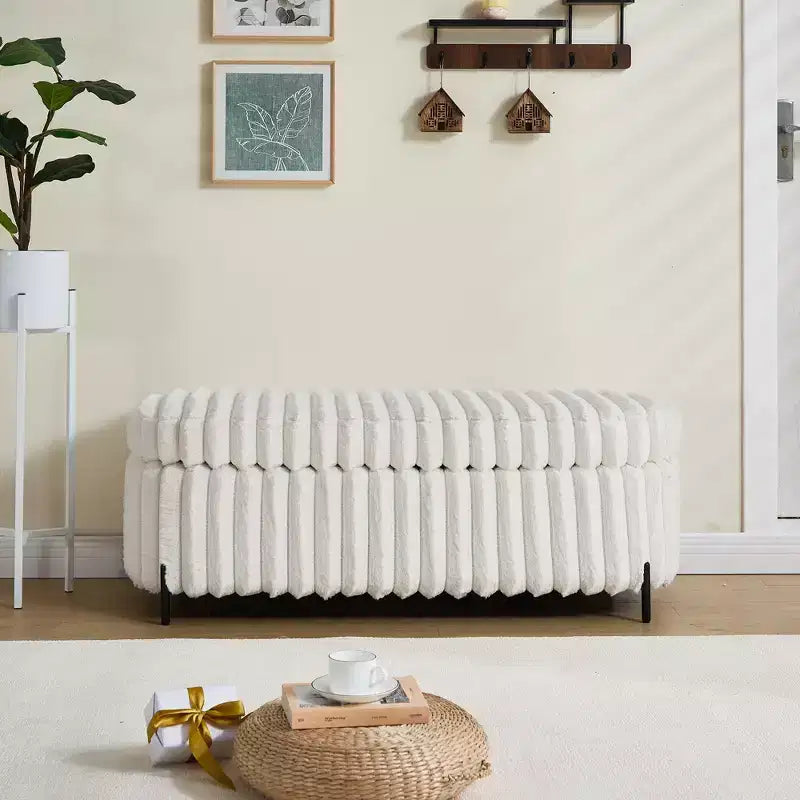 TUYOHW 49.2H Fluffy Ottoman Bench with Metal Legs,Faux Fur End-of-Bed Bench for Living Room,Wide Round Entryway Bench,275lbs Capacity