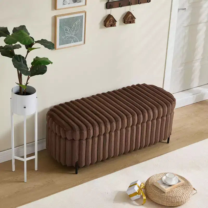 TUYOHW 49.2H Fluffy Ottoman Bench with Metal Legs,Faux Fur End-of-Bed Bench for Living Room,Wide Round Entryway Bench,275lbs Capacity