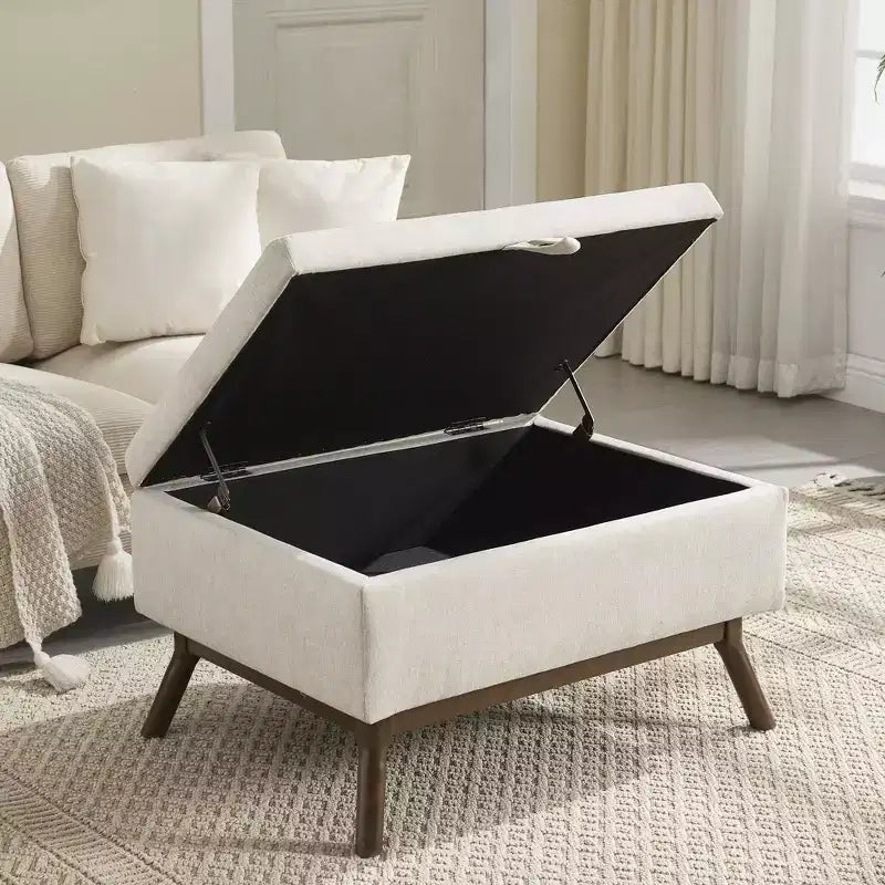 TUYOHW 23.2 Mid-Century Storage Ottoman for Living Room & Bedroom,Versatile Footstool,Soft Linen Coffee Table Ottoman,400lbs Capacity
