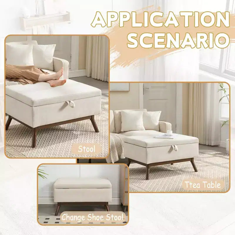 TUYOHW 23.2 Mid-Century Storage Ottoman for Living Room & Bedroom,Versatile Footstool,Soft Linen Coffee Table Ottoman,400lbs Capacity
