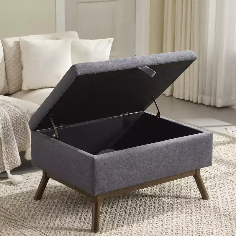 TUYOHW 23.2 Mid-Century Storage Ottoman for Living Room & Bedroom,Versatile Footstool,Soft Linen Coffee Table Ottoman,400lbs Capacity
