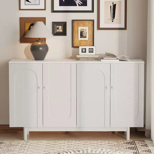 TUYOHW 4-Door Intaglio Storage Cabinet,Console Table with Pine Legs,Solid Wood Pulls,Adjustable Shelf,Sideboard for Living Room,Bedroom,Kitchen